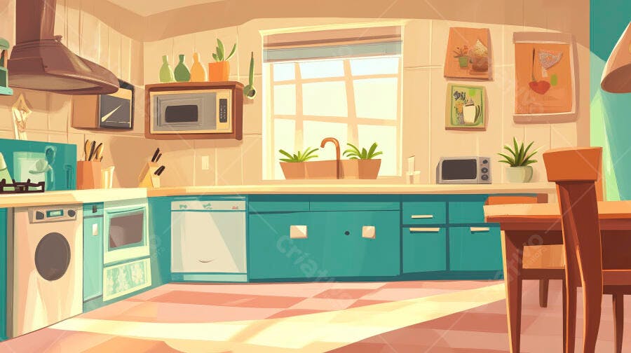 Cozinha aconchegante estilo vintage cores pastel