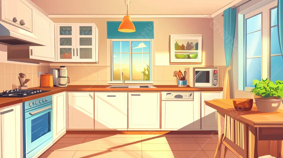 Cozinha aconchegante estilo minimalista manhã ensolarada