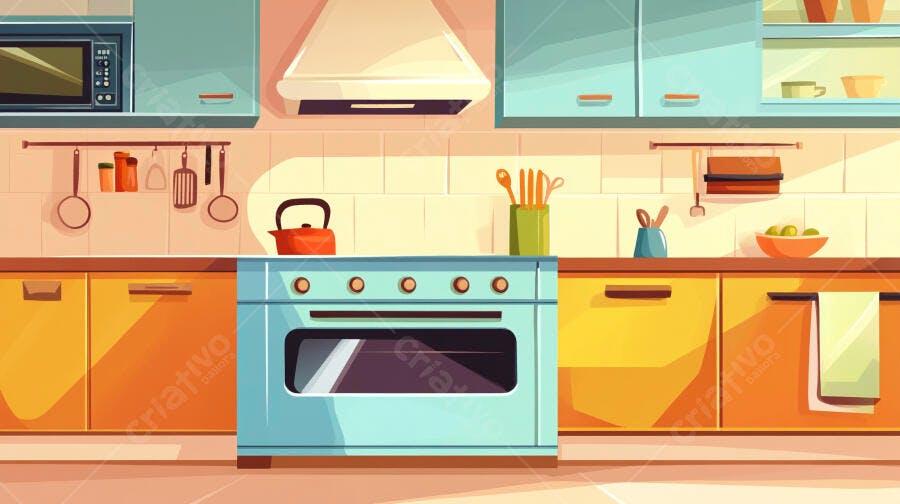 Cozinha moderna armários amarelo e azul