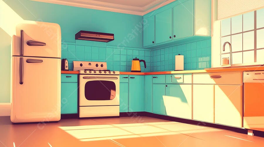 Cozinha retrô anos 50 tons pastel