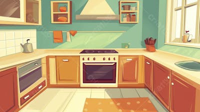 Ilustração Digital de Cozinha Ensolarada com Design Aconchegante e Copy Space
