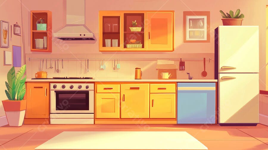 Cozinha aconchegante estilo cartoon cores quentes