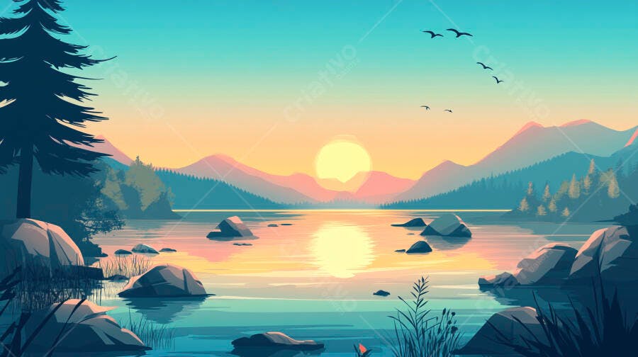Paisagem de Lago ao Pôr do Sol
