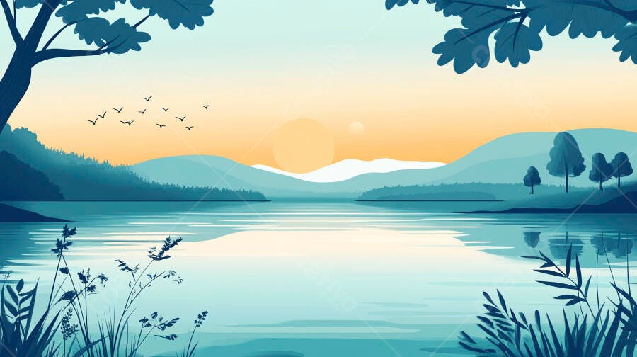 Paisagem Serene ao Pôr do Sol