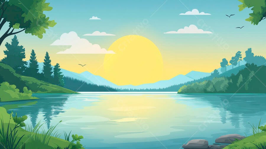 Paisagem lacustre ao amanhecer