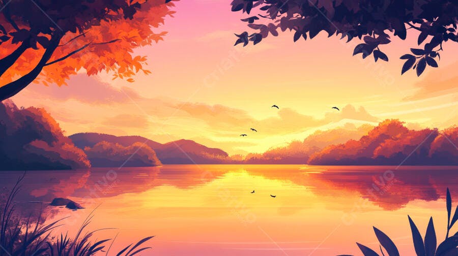 Paisagem de outono ao pôr do sol