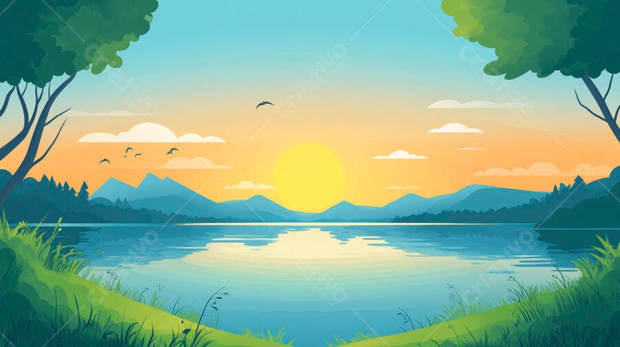 Paisagem de Lago ao Pôr do Sol