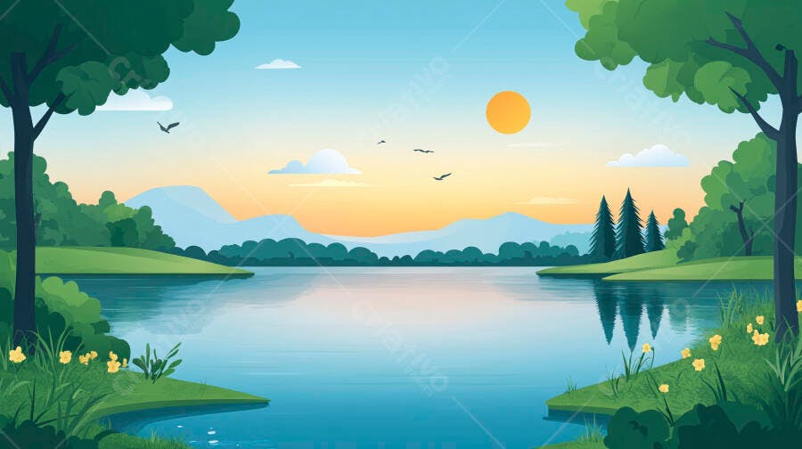 Paisagem Serene Lagoa ao Amanhecer