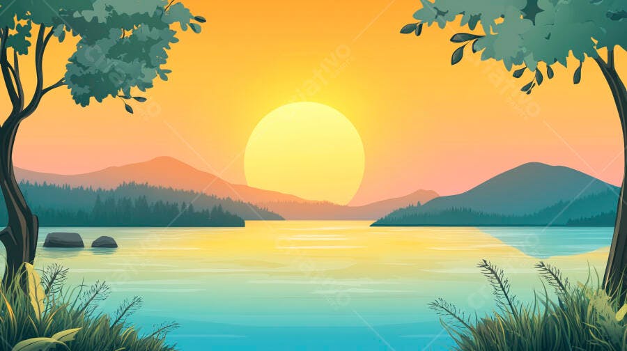 Paisagem de lago ao pôr do sol