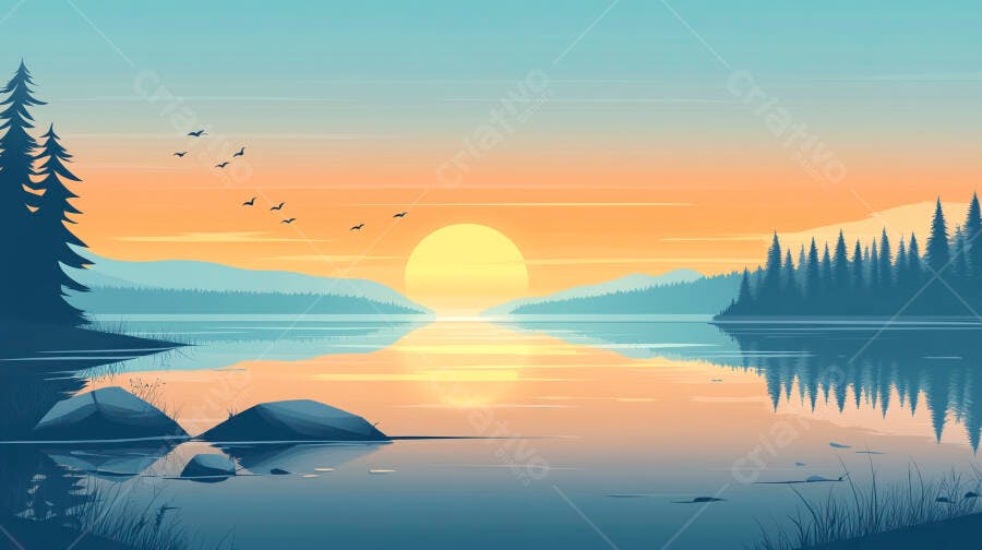 Paisagem de lago ao pôr do sol