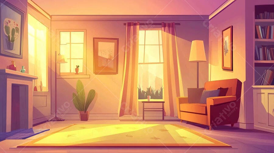 Sala aconchegante ao entardecer