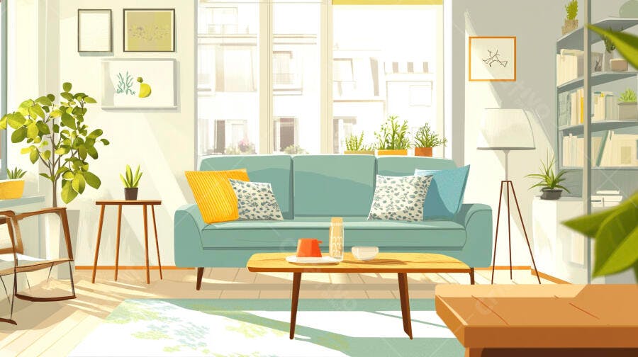 Sala de estar moderna com sofá verde-água