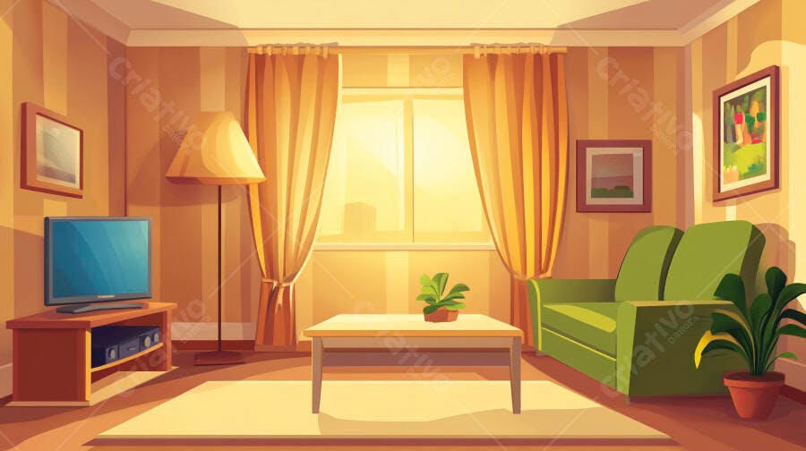 Sala de estar aconchegante com sofá verde