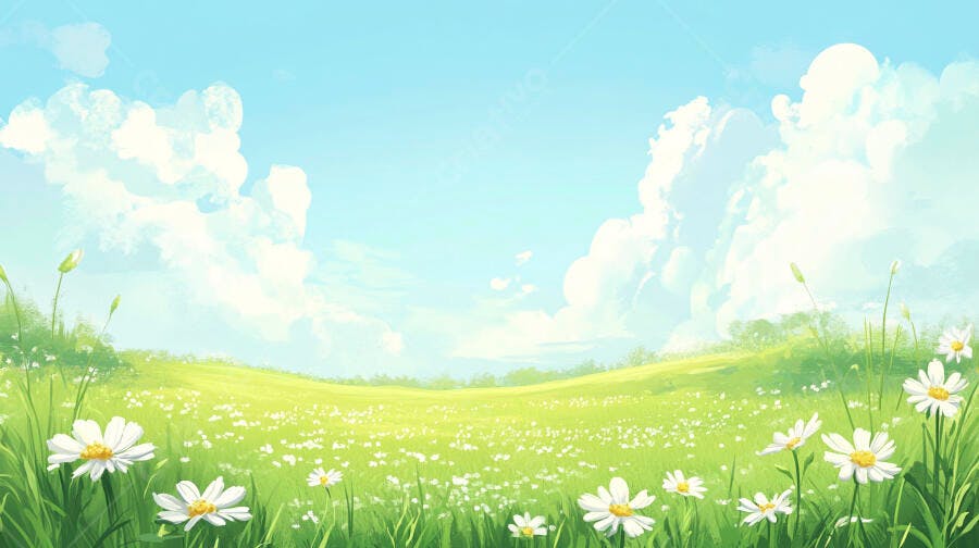 Campo de Margaridas Primavera Céu Azul