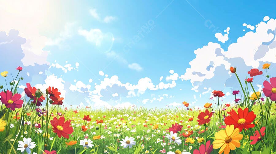 Campo de Flores Coloridas dia ensolarado