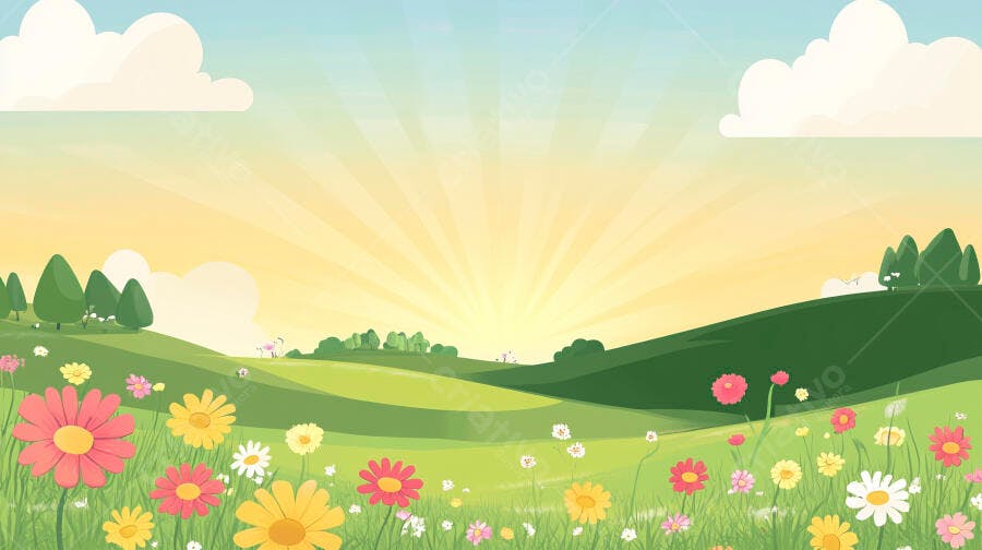 Campo florido ao amanhecer