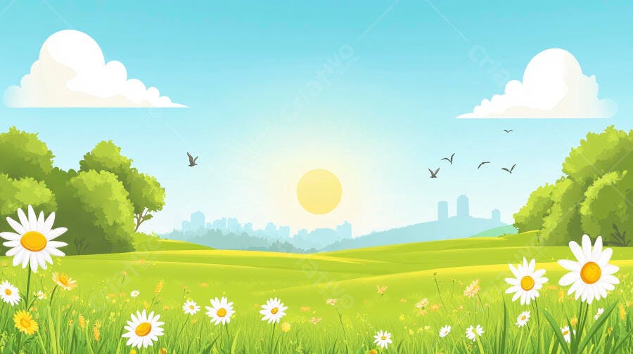 Campo de margaridas em dia ensolarado