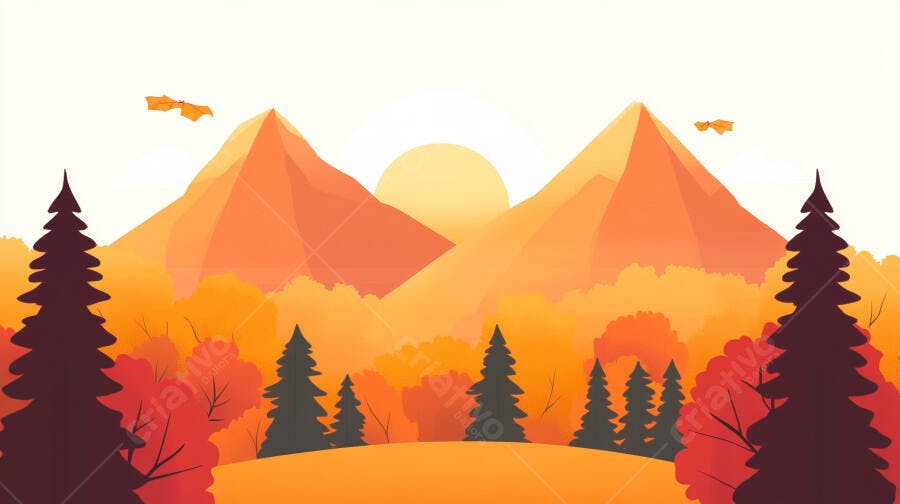 Paisagem Outonal Montanhosa ao Pôr do Sol