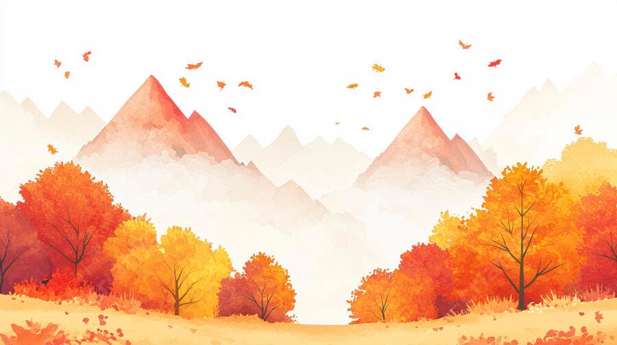Paisagem Outonal Montanhas e Folhas