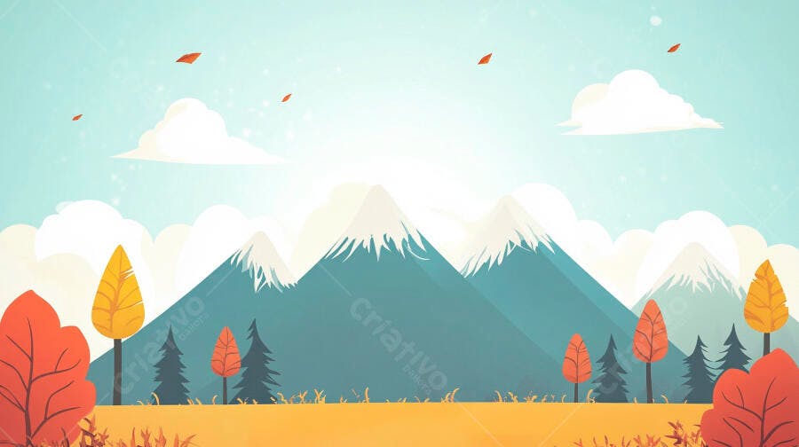 Paisagem Outonal com Montanhas Nevadas