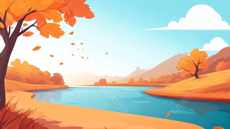 Paisagem Outonal Rio e Montanhas