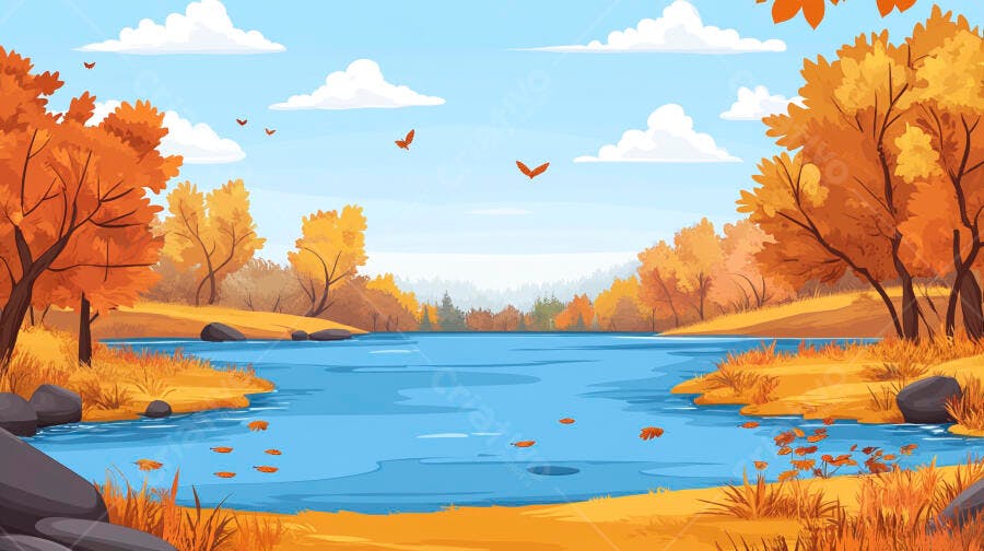 Lagoa de Outono com Árvores Coloridas