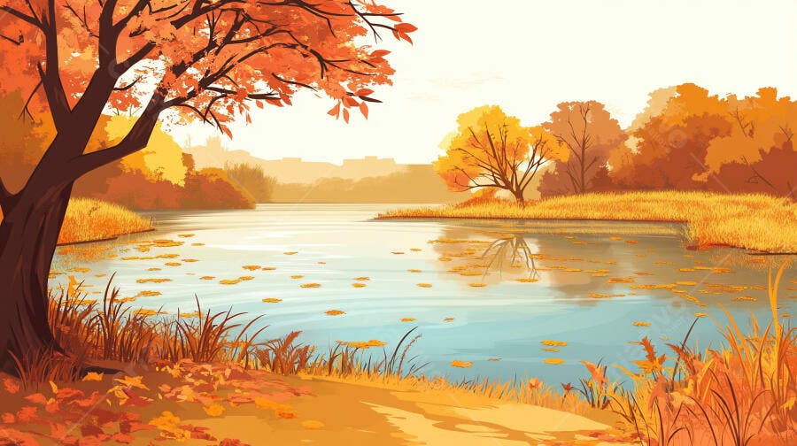 Paisagem Outonal Lago Tranquilo