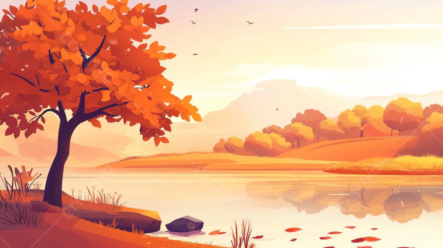 Paisagem Outonal Lago Tranquilo