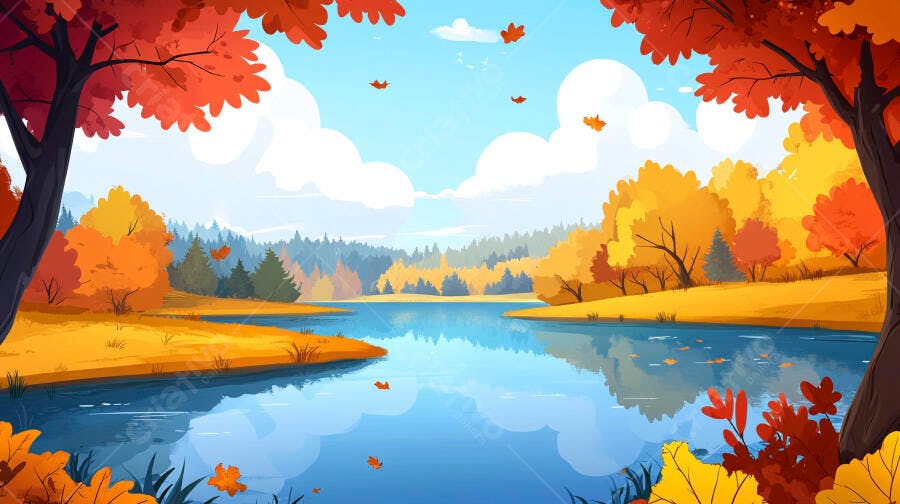 Paisagem Outonal Lago Tranquilo