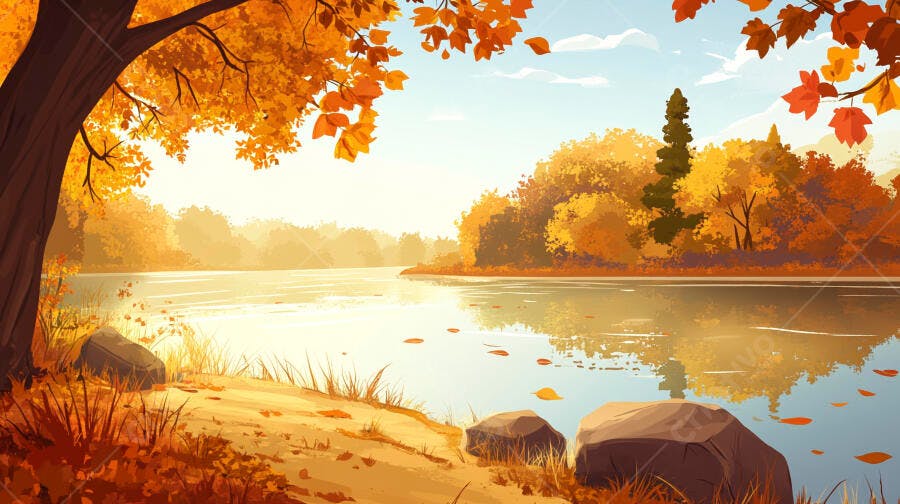 Paisagem Outonal Lago Tranquilo