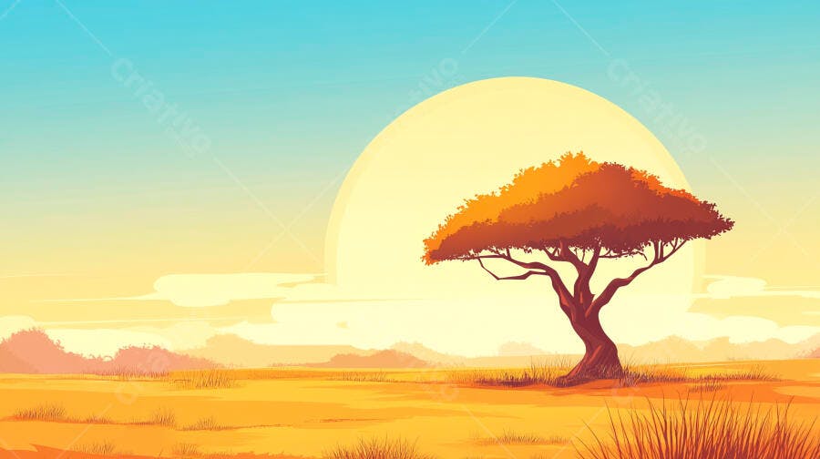 Árvore na Savana ao Pôr do Sol
