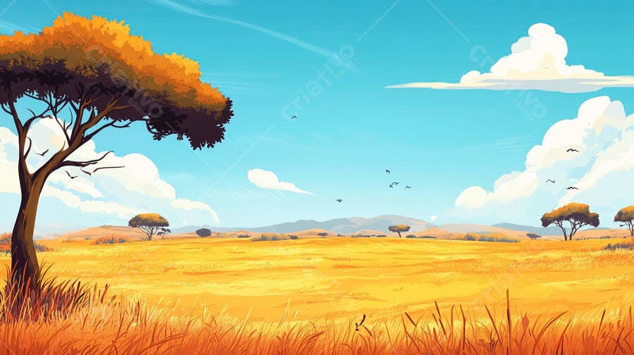 Savana africana sob céu azul claro