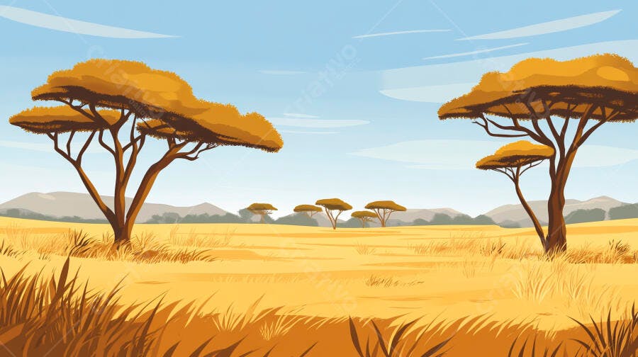 Savana Africana árvores e céu azul