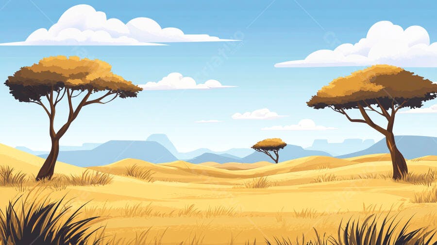 Paisagem africana savana árvores sol