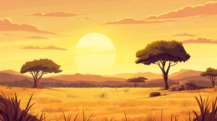 Savana Africana ao Pôr do Sol