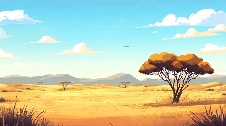 Savana Africana sob Céu Azul