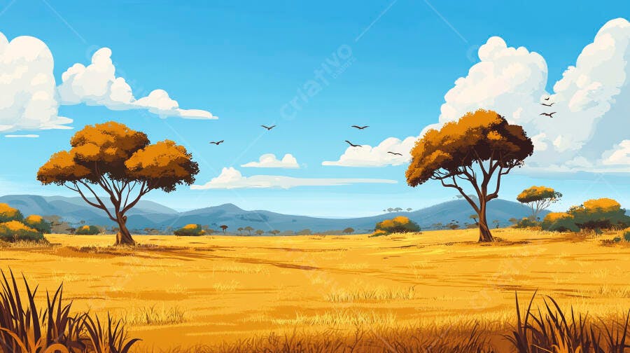 Savana africana sob céu azul claro
