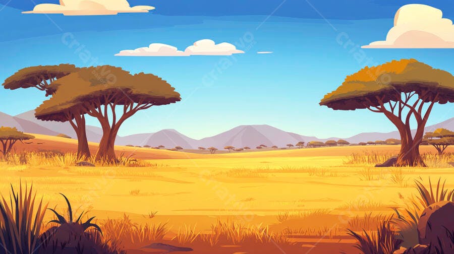Savana africana sob céu azul claro