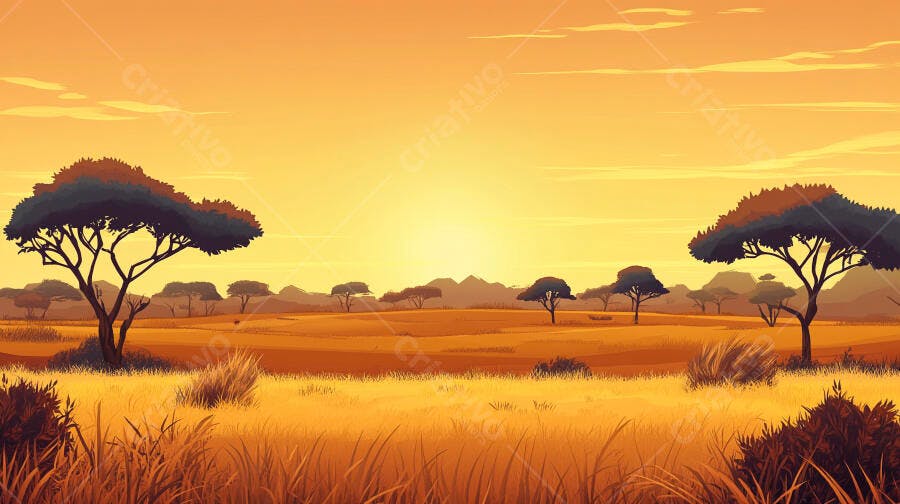 Savana Africana ao Pôr do Sol