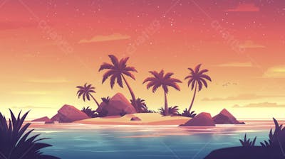 Ilha Tropical ao Entardecer
