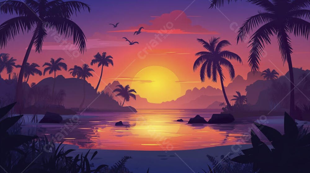Ilha Tropical ao Entardecer