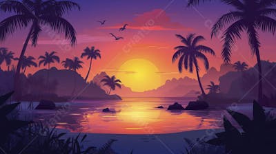 Ilha Tropical ao Entardecer