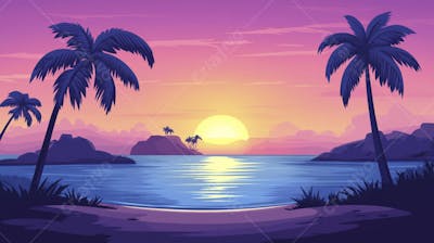 Ilha Tropical ao Entardecer