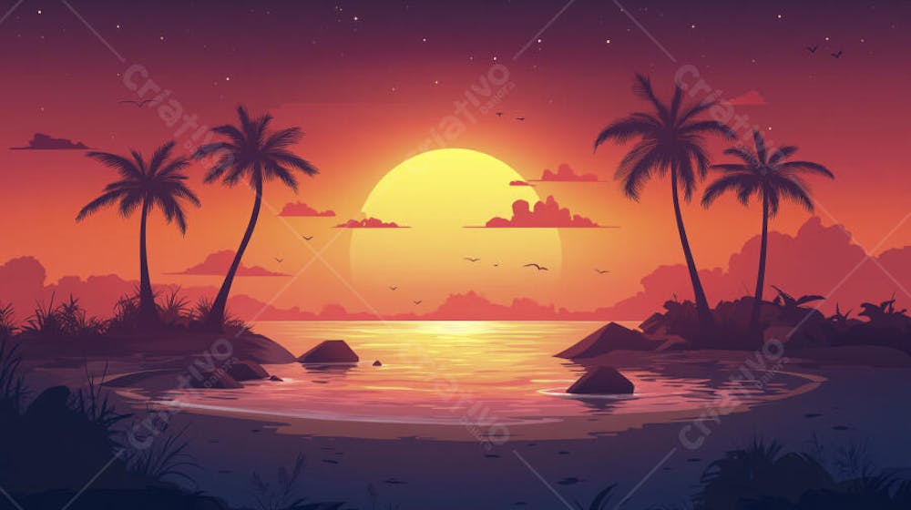 Ilha Tropical ao Entardecer