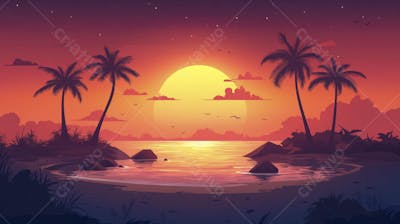Ilha Tropical ao Entardecer