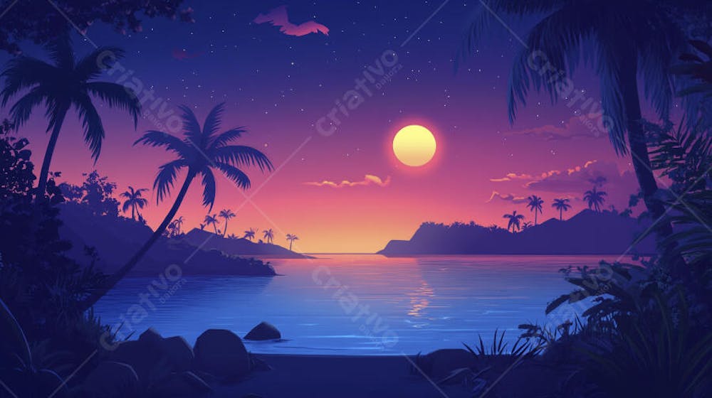 Ilha Tropical ao Entardecer