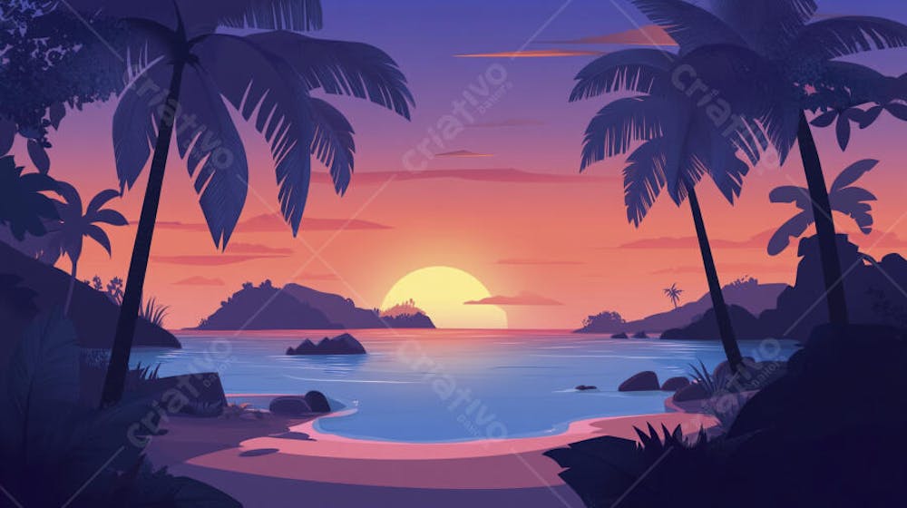Ilha Tropical ao Entardecer