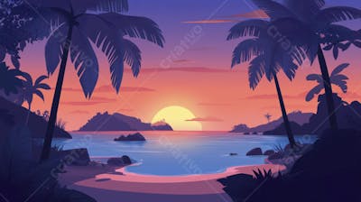 Ilha Tropical ao Entardecer