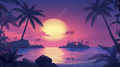 Ilha Tropical ao Entardecer