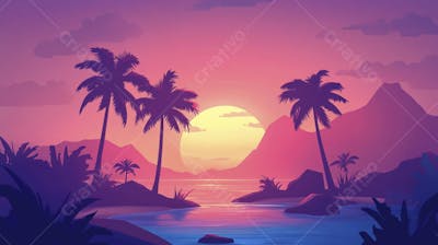 Ilha Tropical ao Entardecer